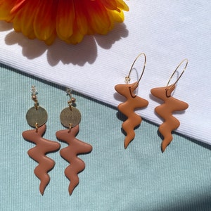 Neutral, Abstract and squiggles polymer clay earrings, handmade dangle polymer clay neutral earrings, lightweight dangle earrings