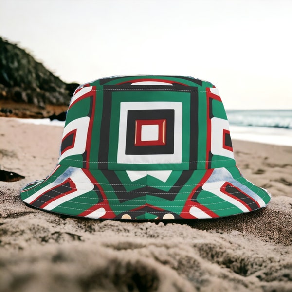 Beach Party Bucket Hat Geometric Print Bucket Hat, Unisex Summer Hat for Beach. Rave Hat - Rave Bucket Hat - Festival Bucket Hat
