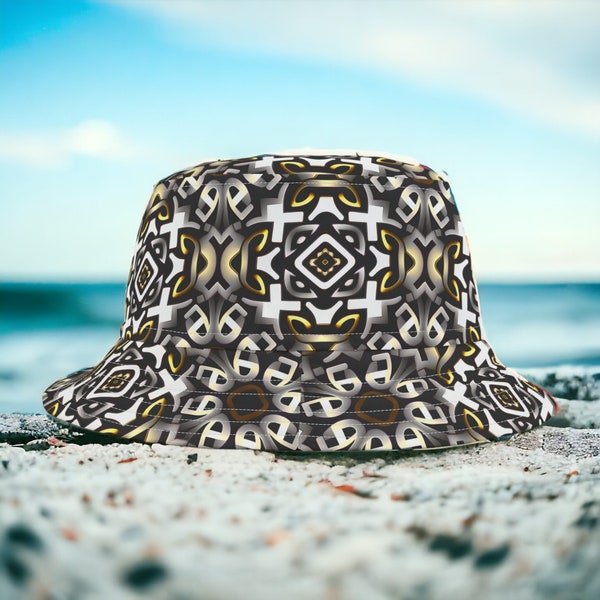 Beach Party Bucket Hat Geometric Print Bucket Hat, Unisex Summer Hat for Beach. Rave Hat - Rave Bucket Hat - Festival Bucket Hat