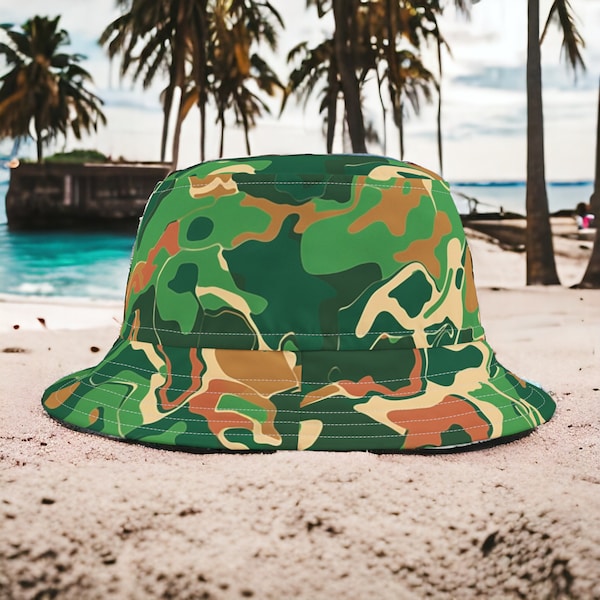 Beach Party Bucket Hat Men's Fishing Hat Camping Camouflage Bucket Hat for Summer Beach Party Beige, Green, Brown.  Independence Day Hat