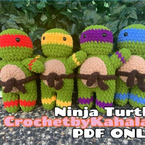Ninja Turtle Crochet Pattern, 90&#39;s Inspired Turtle, Amigurumi Plushie pattern PDF ONLY