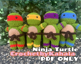 Modello all'uncinetto Tartaruga Ninja, Tartaruga ispirata agli anni '90, Modello peluche Amigurumi SOLO PDF