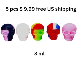 5 Silicone Skull storage jars random colors for wax concentrate 3ml free US shipping