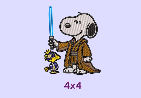 Snoopy Jedi Embroidery Design | Star  Dog Embroidery File | R2D2 Machine Embroidery Pattern | 4x4 Hoop | Digital Download
