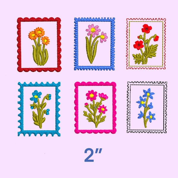 Floral Embroidery Bundle – 6 Stamp-Style Flower Designs | 2” Digital Embroidery Files for Machine | PES DST EXP Included