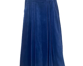 Vintage 1970s Blue Velvet Maxi Pleated Skirt - A-Line Skirt Vintage - Size XS - 70s Vintage Skirt