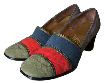 Vintage 1960s Johansen Lewis Color Block Heels - Size 6.5 - So Unmistakably - Mid Century Designer Suede Shoes - Chic Mod 50s 60s