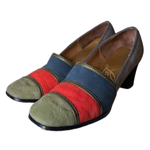 Vintage 1960s Johansen Lewis Color Block Heels - Size 6.5 - So Unmistakably - Mid Century Designer Suede Shoes - Chic Mod 50s 60s