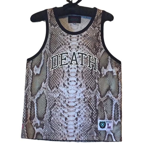 MNWKA Brooklyn NY Snake Print 'Death' Tank Top - Men’s L - Mesh Graphic Tank - Y2K Edgy Urban Street Style