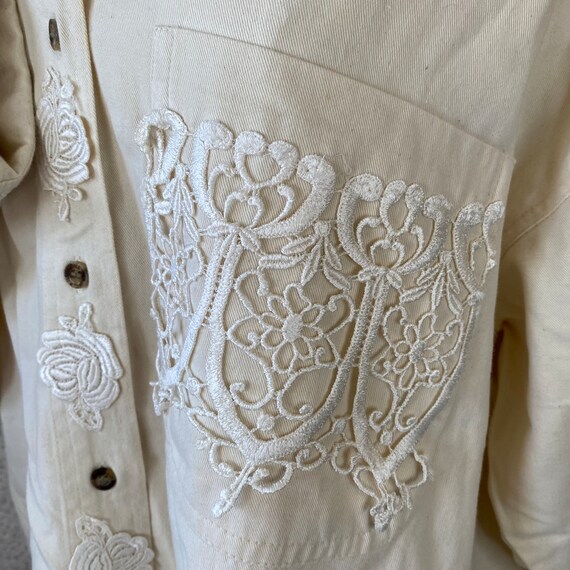 Vintage 1980s White Lace Denim Jacket - Cream Col… - image 2