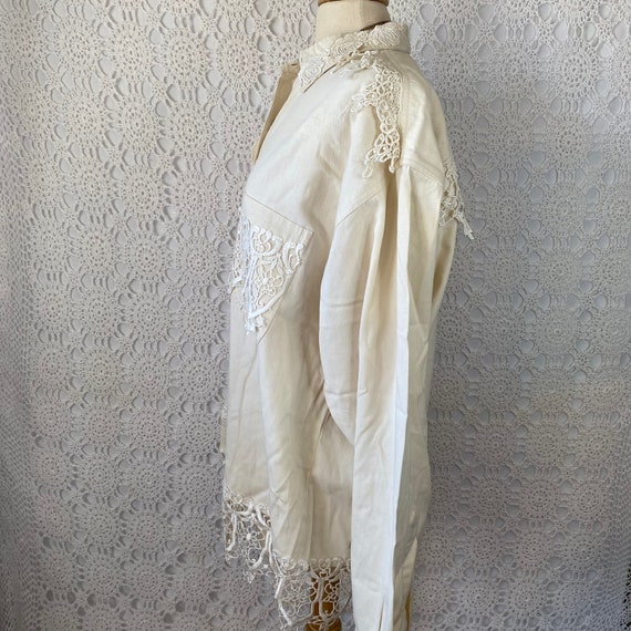 Vintage 1980s White Lace Denim Jacket - Cream Col… - image 6