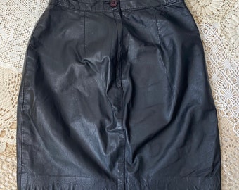 Vintage 1990s Black Genuine Leather Mini Skirt - XS - 90s Grunge Goth A Line Skirt Mini Midi