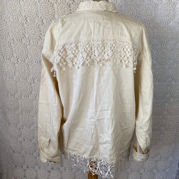 Vintage 1980s White Lace Denim Jacket - Cream Col… - image 5