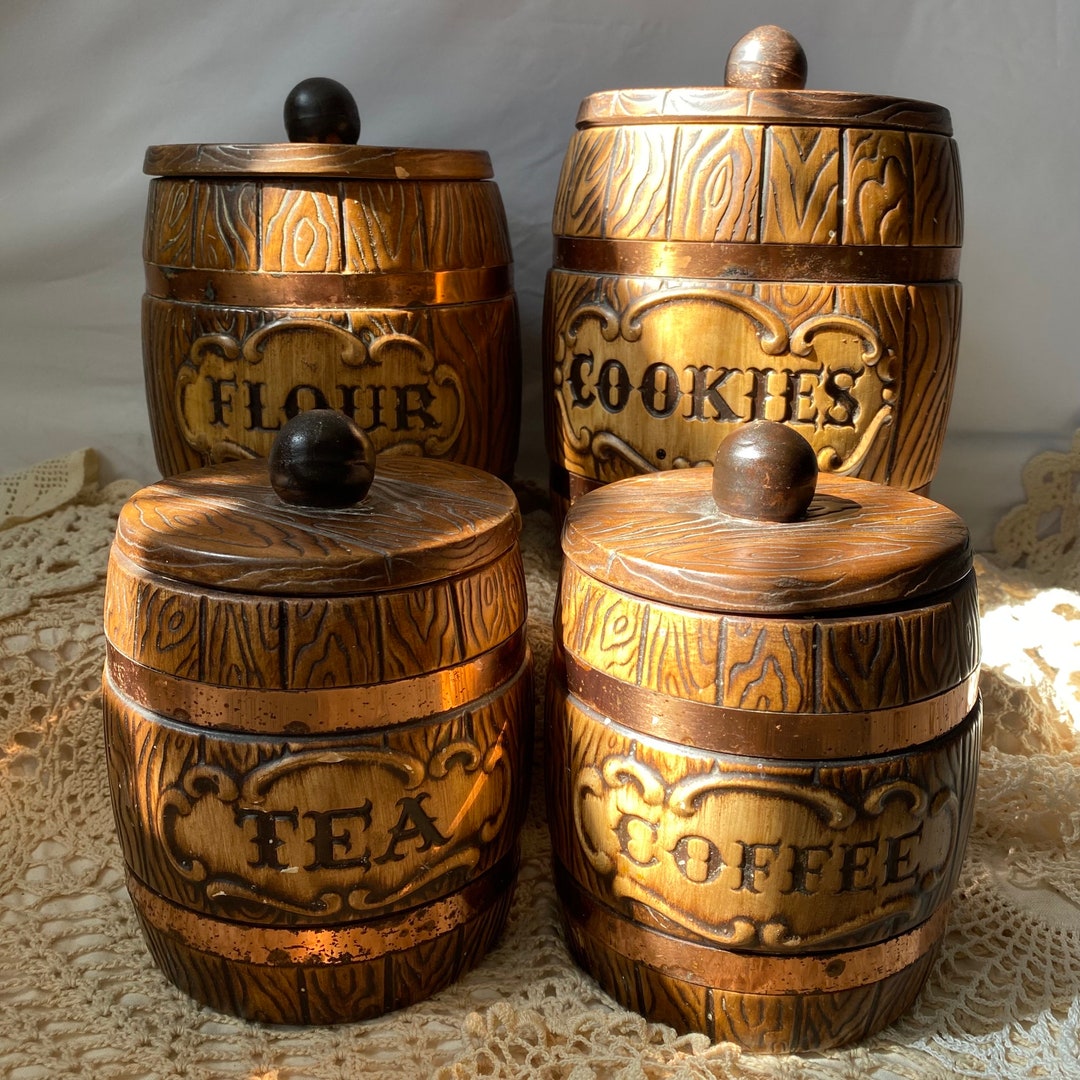 Set of 4 Vintage 1960s Kitchen Canister Set Rustic Country Cabin ...