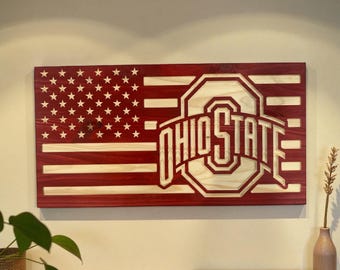 Ohio State Wooden Flag, Handcrafted College Wall Art