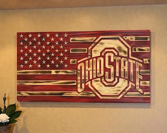 Ohio State Wooden Flag Sign  Personalized Handcrafted Unique College  Wall Art Gift Idea   Christmas Gifts  College Flag
