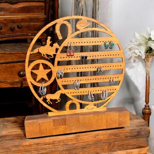 Western Earring Display | Half Moon Walnut Jewelry Organizer