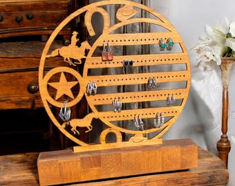 Western Earring Display | Half Moon Walnut Jewelry Organizer