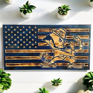 Notre Dame, Handcrafted Wood Flag Sign - Personalized Unique Notre Dame College  Wall Art Gift Idea  | Christmas Gifts | College Flag.  This is the blue version with wood burning with stars