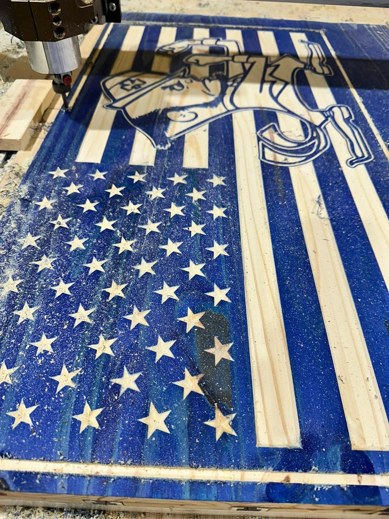 Notre Dame, Handcrafted Wood Flag Sign - Personalized Unique Notre Dame College  Wall Art Gift Idea  | Christmas Gifts | College Flag.  This is the blue version with wood burning with stars being made.