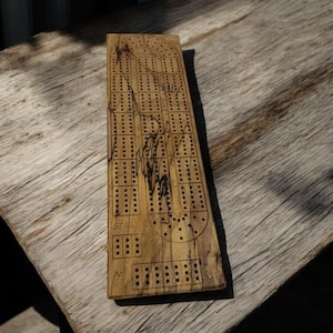 Unique Cribbage Board Premium Spalted Maple Personalized Handcrafted with Integrated Peg Storage   includes 9 metal pegs and deck of cards