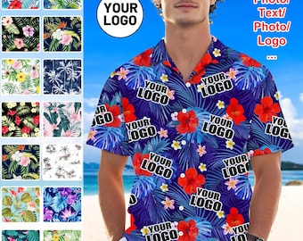 Custom Logo Hawaiian Shirt, Men Hawaiian Shirt, Personalized Men Hawaiian Button Shirts, Custom Hawaiian Shirt for Party, Custom Group Shirt