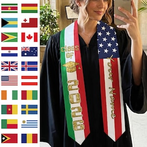 Custom Flag graduation Stole with Text,Custom Graduate Sash with Name,Custom Gifts for Grad,Custom Class of 2026 Stole,Custom Mixed Two Flag
