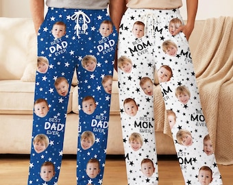 Best Dad Ever Custom Photo Pajama Pants, Personalized Face Sleep Trousers, Father's Day Gift