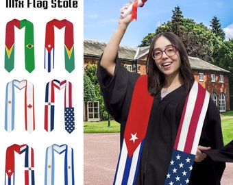 Custom Mixed Two Flag Graduation Stole,Personalized Gifts for Student,Custom Graduation Sash for Friends,Custom Class of 2024 Flag Stole