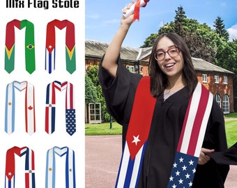 Custom Mixed Two Flag Graduation Stole,Personalized Gifts for Student,Custom Graduation Sash for Friends,Custom Class of 2025 Flag Stole