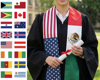 Custom 2/3/4 Flags Mixed Graduation Stole,Personalized Gifts for Student,Graduation Sash for Friend,Class of 2026 Flag Stole,USA Mexico Sash
