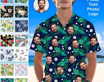Personalized Hawaiian Shirt with Face,Hawaii Party Shirt,Personalized Men Hawaiian Button Up Shirts,Bachelor Party Gift,Men's Hawaiian Shirt