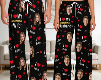 I love my Awesome Wife Photos Pajama Pants,I love my husband pajamas,Personalized Valentine's Day Gifts,Couple Gifts,Anniversary gifts