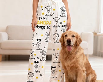 This Grandpa Dad Belongs To Kids,Custom Pajama Pants,Personalized Father's Day Gift, Custom Pajamas with Face Name, Gift for Grandpa Dad