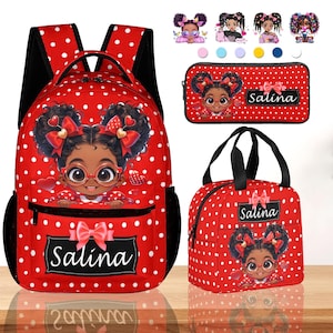 Custom Back to School Gift,Personalized Afro Black Girl Schoolbag,Lunch bag Pencil bag with Name,Kid Back to School First Day of School Gift