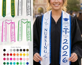 Custom RN Nursing Graduation Stole, Personalized Class of 2026 Sash