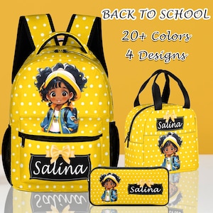 Custom Afro Black Girls Backpack,Personalized  Name Schoolbag for Girls,Custom Lunch bag Pencil bag with Name,Custom Kid Back to School Gift
