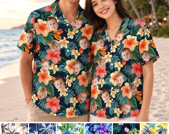 Custom Face Tropical Hawaiian Shirt, Personalized Photo Aloha Summer Button Down Top