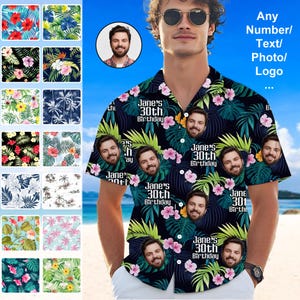 Custom Face Hawaiian Shirt, Birthday Party Photo Shirt, Personalized Swim Trunks