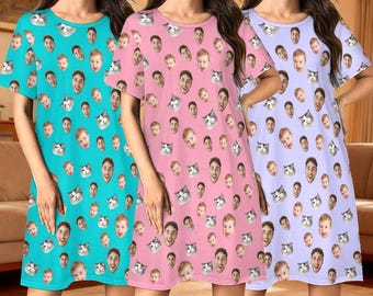 Custom Face Pajama Dress,Personalized Photo Nightgown,Personalized WomanPajamas,Sleep Dress for Woman,Custom Photo Pajama,Personalized dress