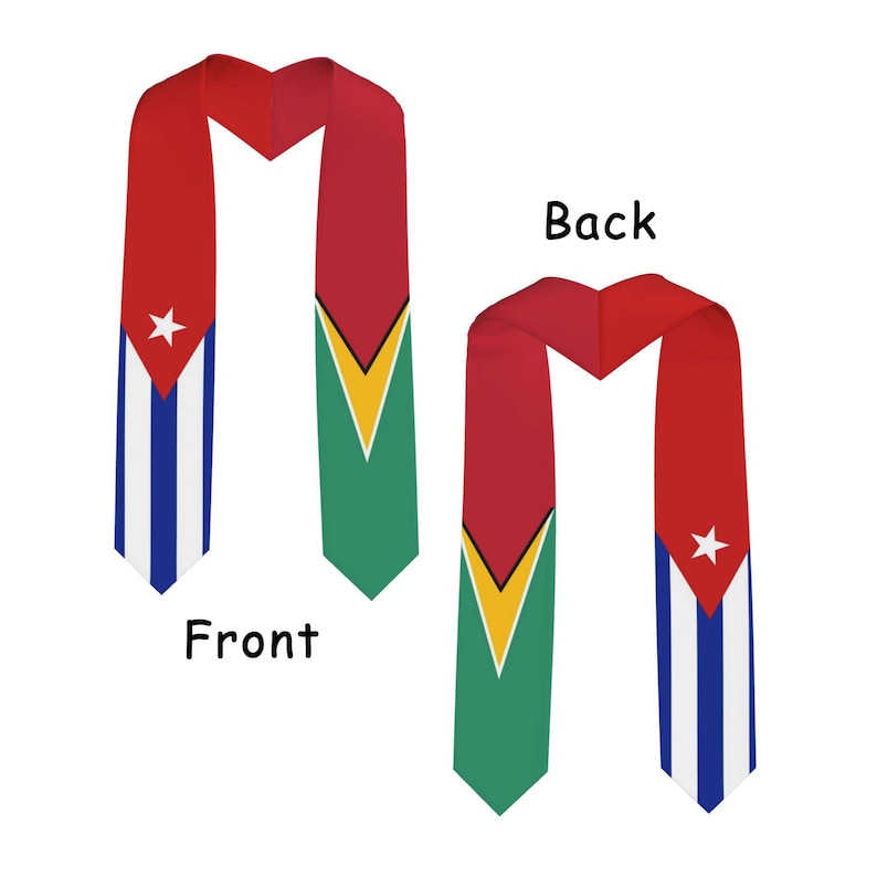 K&ouml;nnte beinhalten: Graduierungs-Stola mit den Flaggen von Kuba und St. Vincent und die Grenadinen. Die Vorderseite zeigt die kubanische Flagge und die R&uuml;ckseite die Flagge von St. Vincent und die Grenadinen.