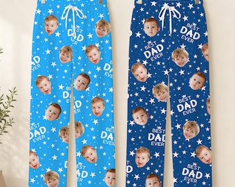 Custom Face Pajama Pants, Personalized Dad Ever Gift, Father's Day Pajamas with Kids Baby Face Photo