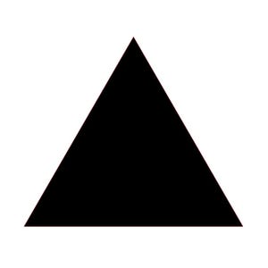 May include: A solid black triangle shape against a white background. The geometric shape is a simple, bold design, with sharp, clean lines. The triangle is centered, creating a minimalist aesthetic.