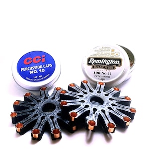 Tapadora de 12 cápsulas para cápsulas de percusión n.° 10 y n.° 11 - Herramienta de carga para fusiles de avancarga