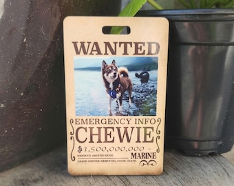 Etichetta elettronica personalizzata "Ricercato" / Informazioni in caso di emergenza / Cartello per trasportini e borse da viaggio / Informazioni sulla sicurezza degli animali domestici / Etichetta identificativa con foto bifacciale