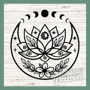 Celestial Lotus and Moon vinyl decal sticker, Moon phase, Lotus Flower, moon car decal, transfer sticker