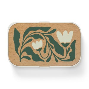 Floral Bento Lunch Box, Wood Lid, Eco-Friendly Container image 4