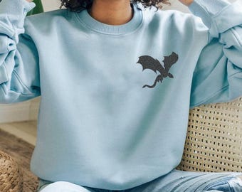 Embroidered Dragon Sweatshirt, Unisex Fantasy Crewneck