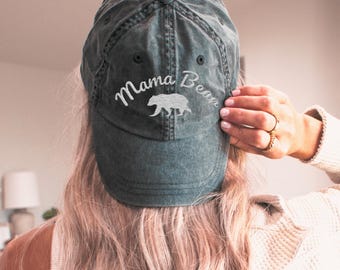 Mama Bear Embroidered Baseball Cap, Vintage Style Cotton Twill, Mother's Day Gift
