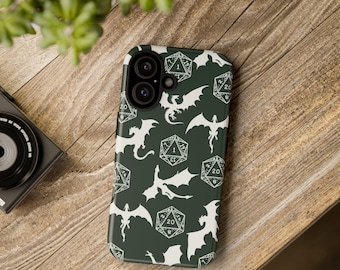 DND Phone Case, D20 & Dragon Pattern, Tough Case
